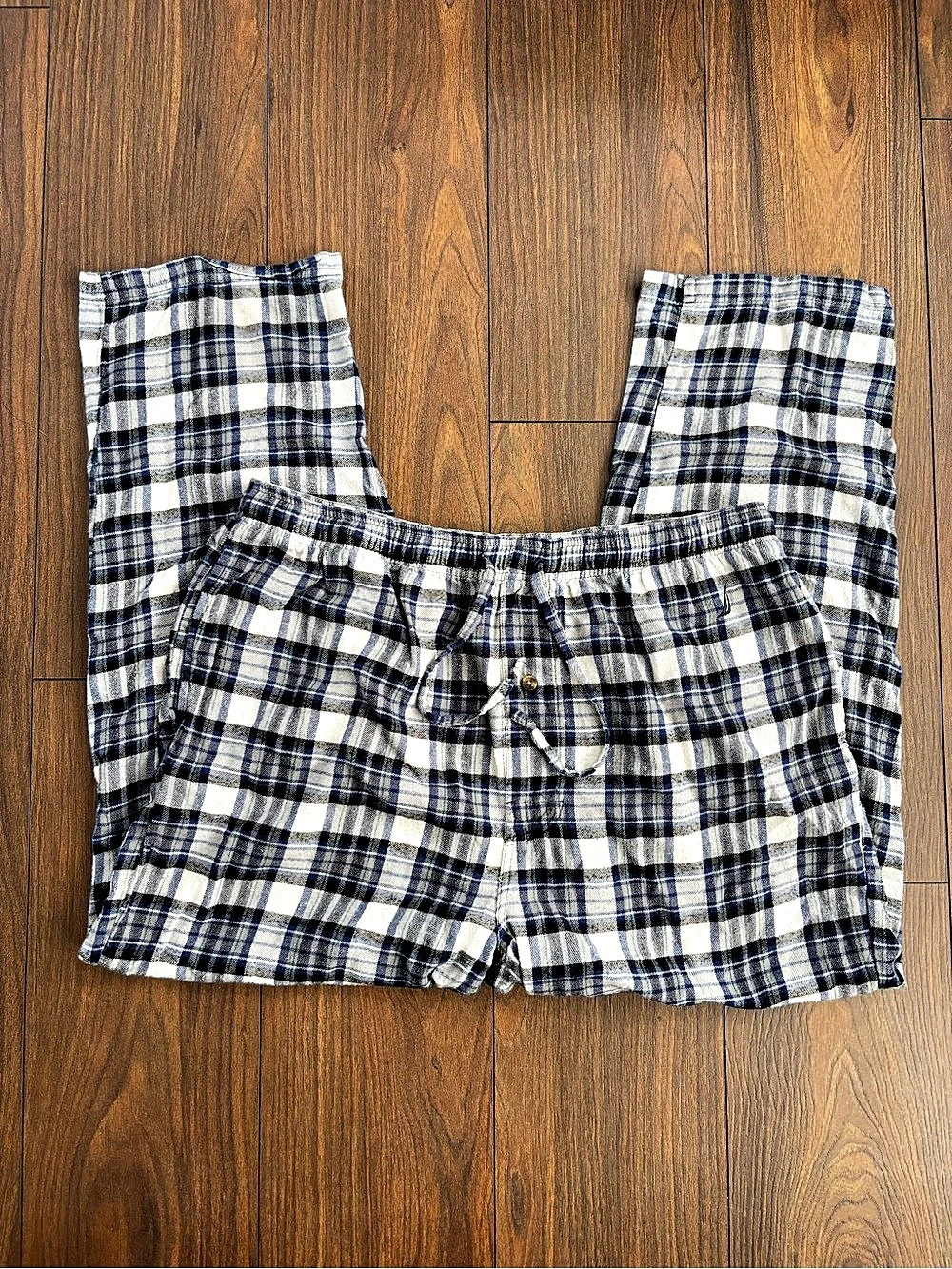 Nautica Men's Plaid Cotton Navy Blue & White Flannel Pajama Pants